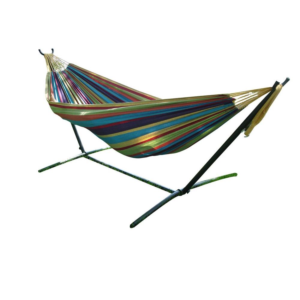 Vivere 9 ft. Double Cotton Hammock with Stand in Tropical-UHSDO9-20 ...