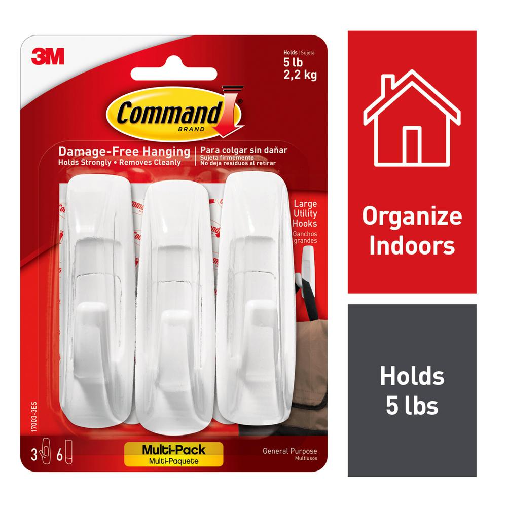Command Large Utility Hooks Value Pack (3-Hooks, 6-Strips)-17003-3ES - The Home Depot