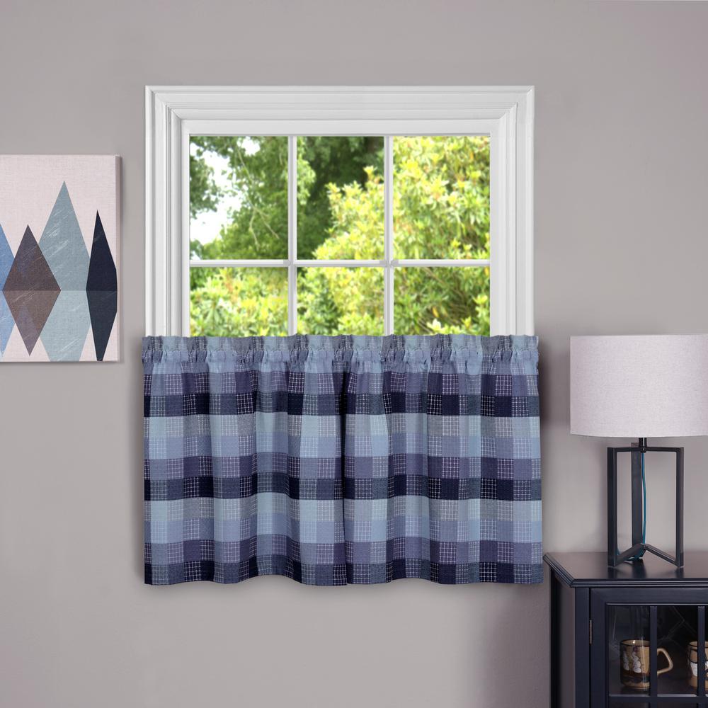 Achim Harvard Blue Polyester Window Tier 57 In W X 36 In L 2 Pair