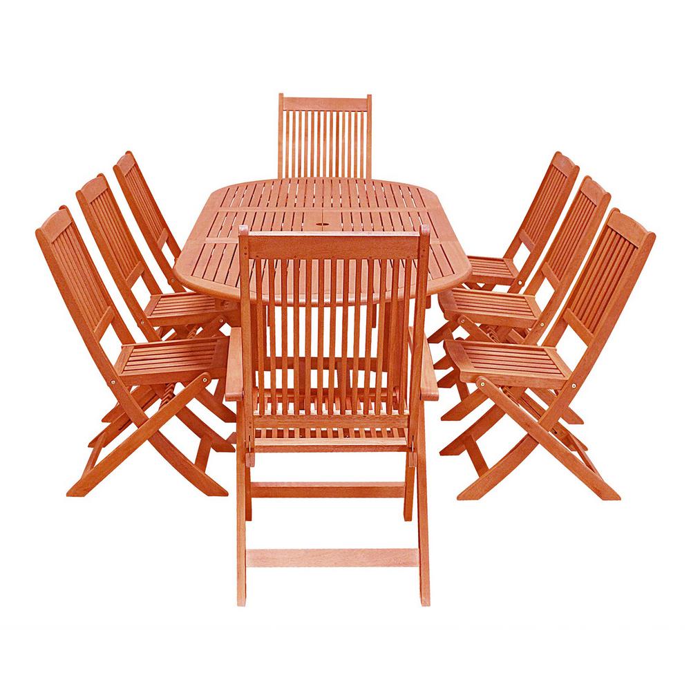 Vifah Malibu Wood 9 Piece Outdoor Dining Set With Extension Table