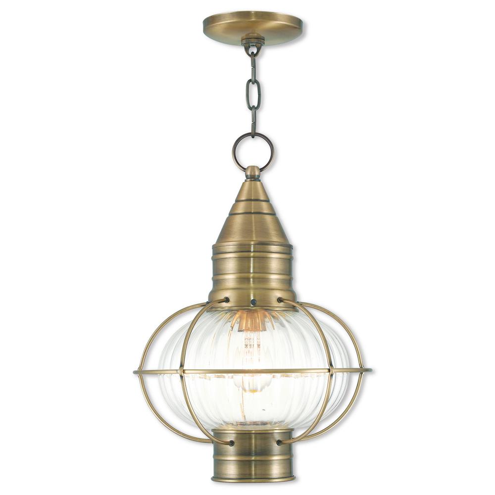 Brass Gold Livex Lighting Outdoor Lanterns Ceiling Newburyport Brass 1 Light Antique Outdoor Hanging Lantern