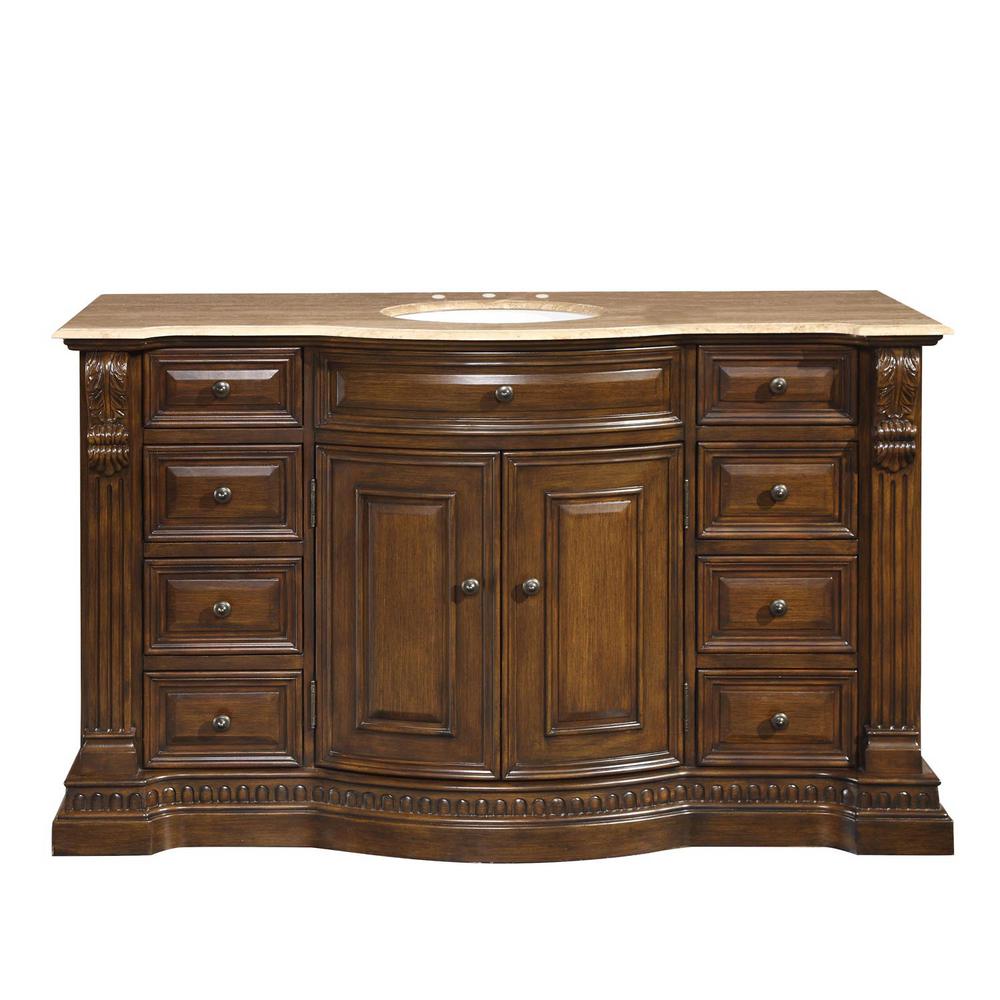 Single Sink Brown 60 Inch Vanities Bathroom Bath 60 In W X 22 D Vanity American Walnut With Stone