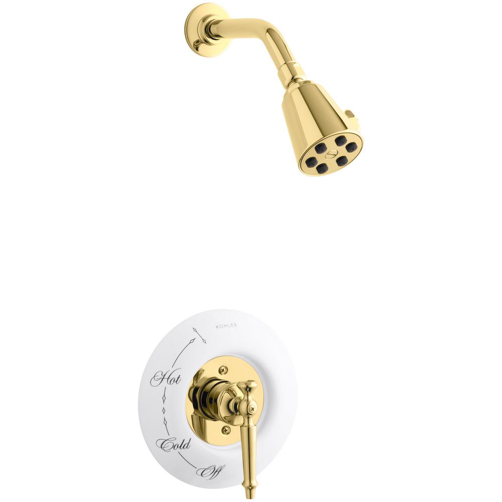 KOHLER Antique 1-Spray 3.8 in. Single Wall Mount Fixed Shower Head in Polished Brass was $1455.38 now $727.69 (50.0% off)