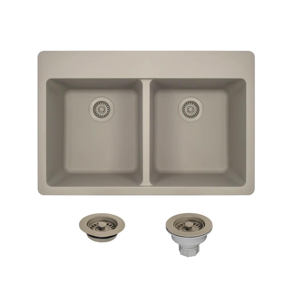 MR Direct AllinOne Dropin Granite Composite 33 in. 3Hole Equal Double Bowl Kitchen Sink in