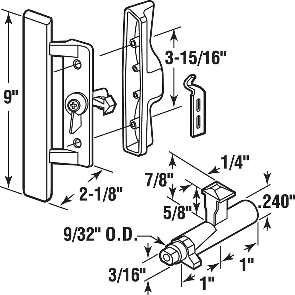 Prime Line Sliding Glass Door Handle Set 3 15 16 In Diecast And Wood Black Hook Style Internal Lock C 1259 The Home Depot