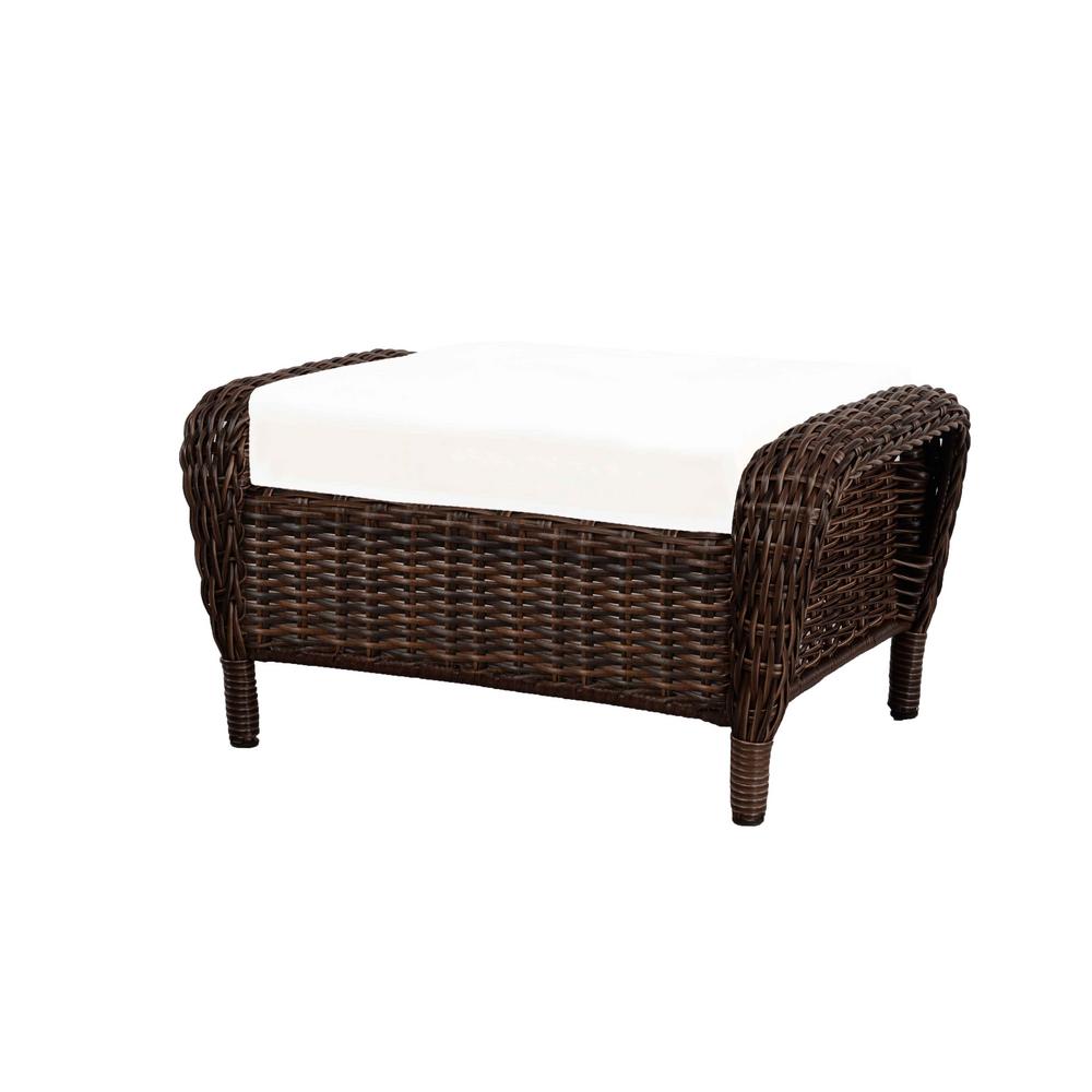 Hampton Bay Cambridge Brown Wicker Outdoor Patio Ottoman with Bare
