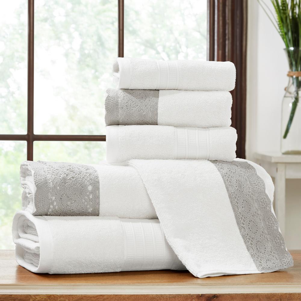 UPC 645470220444 product image for MODERN THREADS 6-Piece Towel Set with Lace hem White/Silver Lace, white silver | upcitemdb.com