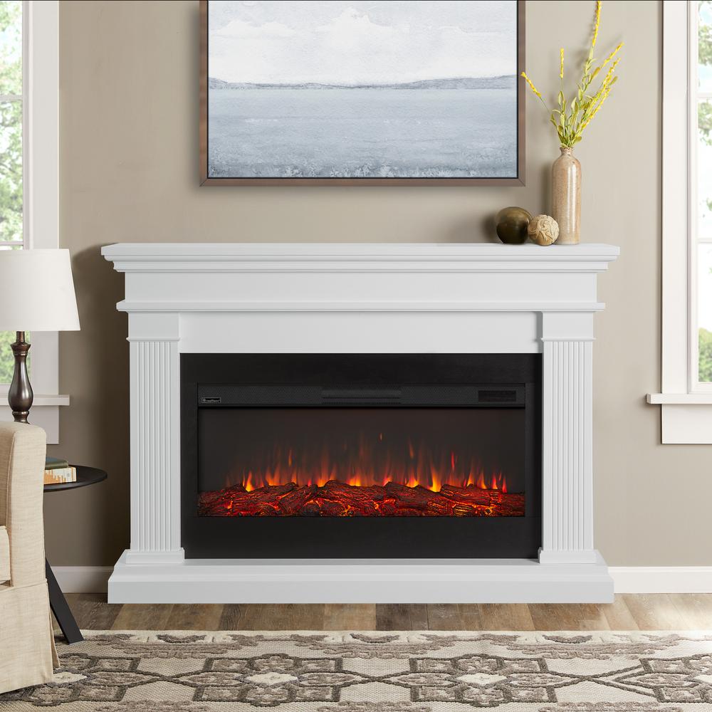Real Flame Beau 59 in. Freestanding Electric Fireplace in White8080EW
