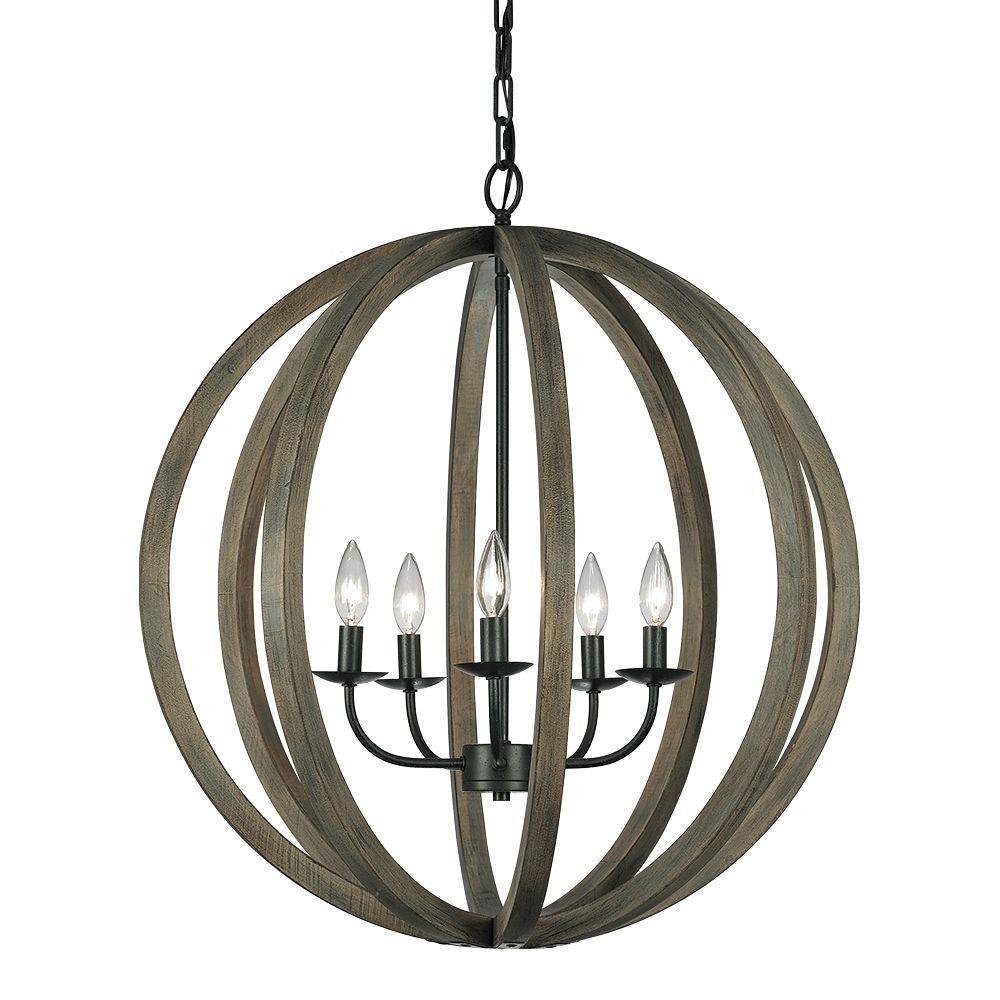 Globe Feiss Pendant Lights Lighting The Home Depot Allier 26 In W 5 Light Weathered Oak Wood Antique Forged Iron