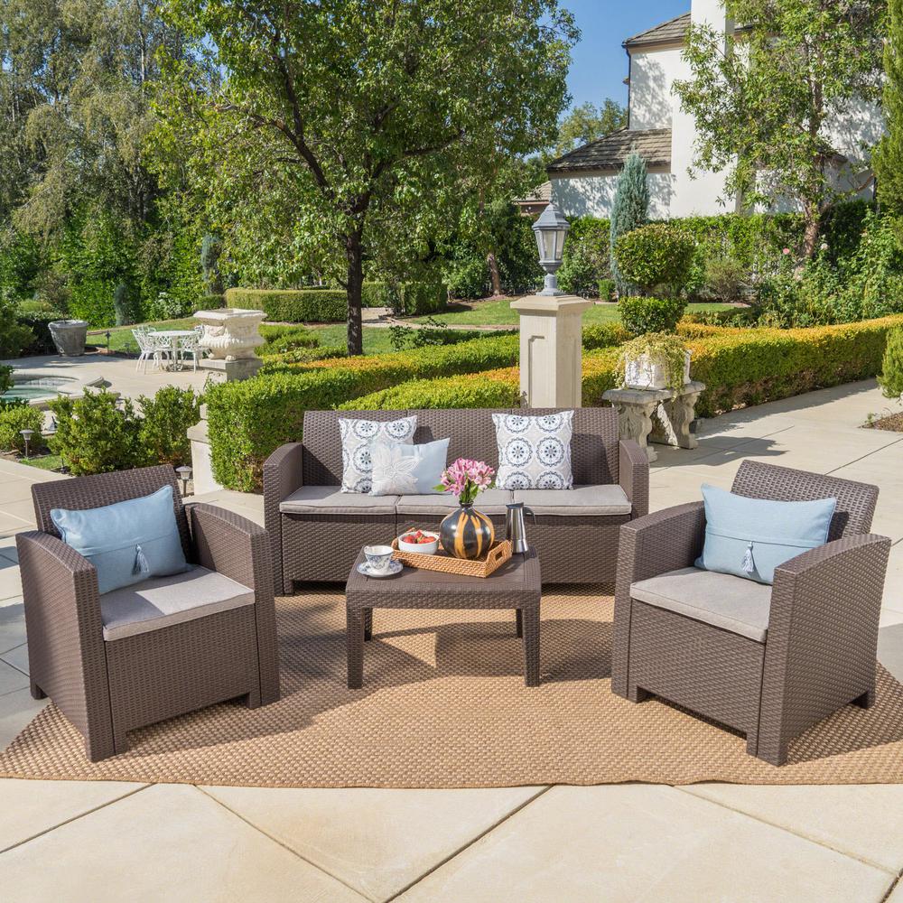 Noble House 4-piece Wicker Patio Conversation Set With Mixed Beige 