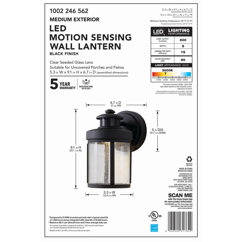 Hampton Bay Black Motion Sensor Outdoor Integrated Led Wall Lantern Sconce Izd1691ls 3 The Home Depot - Black Motion Sensor Outdoor Integrated Led Wall Lantern Sconce Hampton Bay Black Motion Sensor Outdoor Integrated Led Wall Lantern Sconce Izd1691ls 3 The Home Depot - Black Motion Sensor Outdoor Integrated Led Wall Lantern Sconce