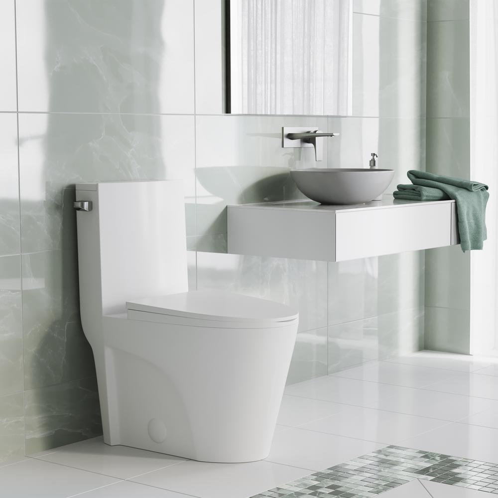 Swiss Madison St. Tropez 1-Piece 1.28 GPF Single Flush Elongated Toilet in White Seat Included, Glossy White