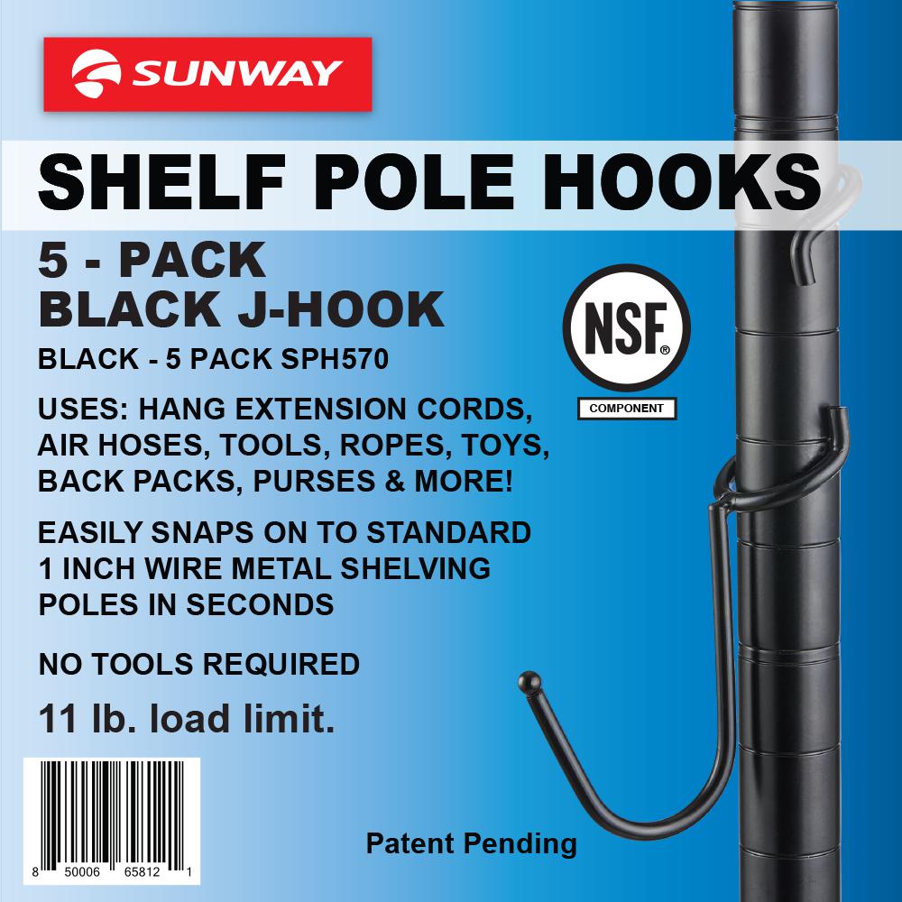 ChromeHook for Metal Shelving Unit Shelf Pole Hooks 5-Pack Utility Hook