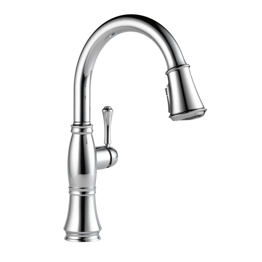 Delta Cassidy Single Handle Pull Down Sprayer Kitchen Faucet In Lumicoat Chrome 9197 Pr Dst The Home Depot