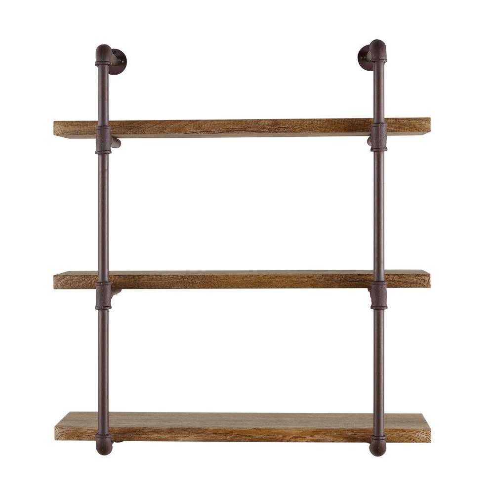 DANYA B Urbanne Industrial Aged 3-Tiered Wood Print MDF And Metal Pipe ...