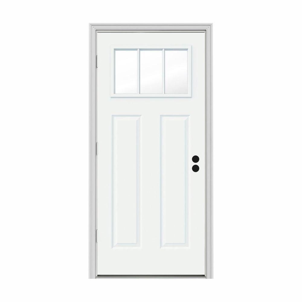 JELDWEN 30 in. x 80 in. 3 Lite Craftsman White Painted JELDWEN 30 in. x 80 in. 3 Lite Craftsman White Painted