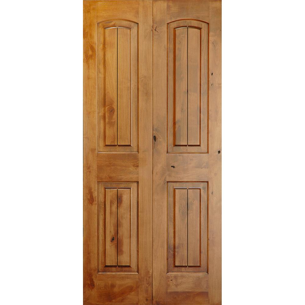 2 Panel Wood 30 X 80 Bifold Doors Interior Closet Rustic Knotty Alder 2 Panel Arch Top