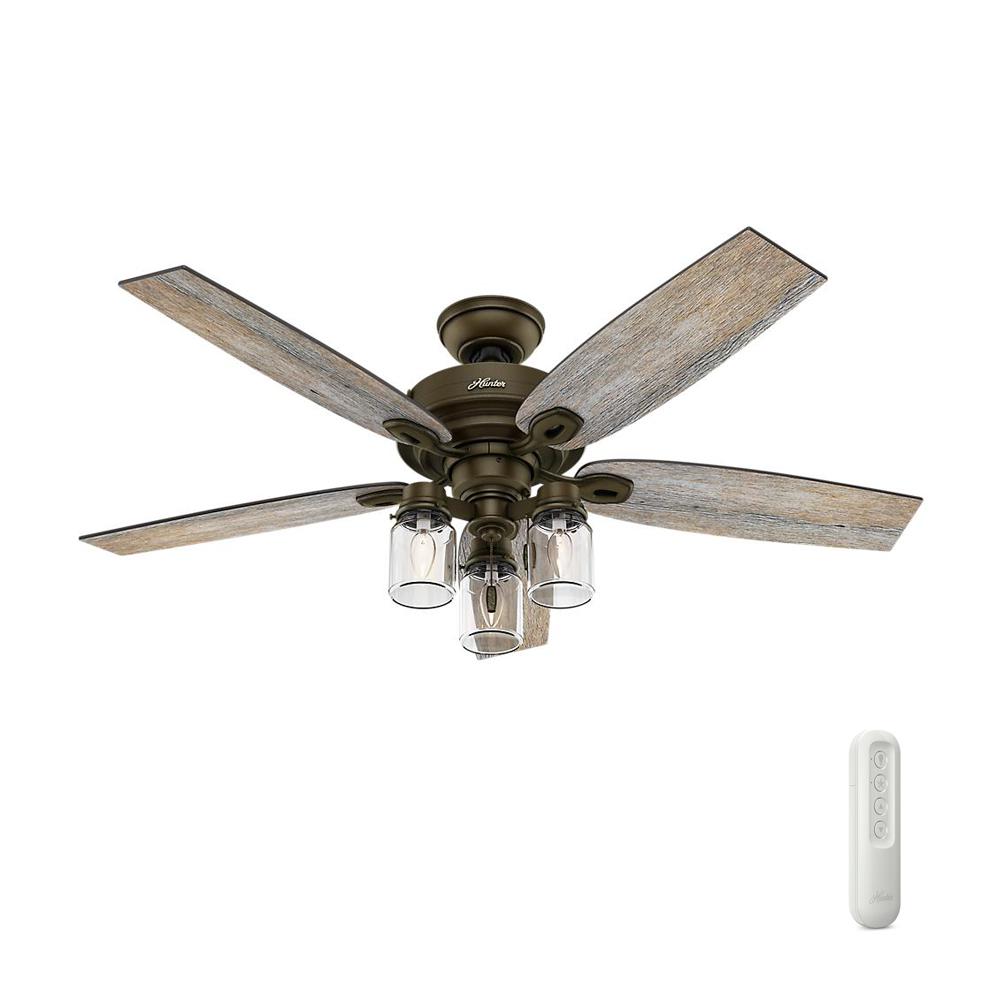 Hunter Crown Canyon 52 In Indoor Regal Bronze Ceiling Fan With Light Bundled Handheld Remote Control