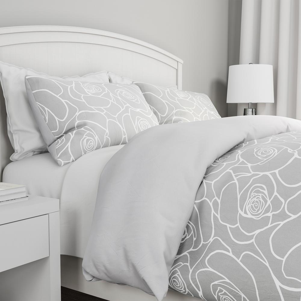 Lavish Home 3 Piece Soft Grey With White Rose Print King Comforter Set 66hd C007k The Home Depot