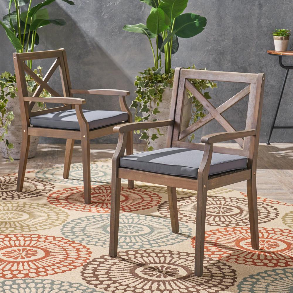 Noble House Perla Gray Cross Back Wood Outdoor Dining Chairs with Gray