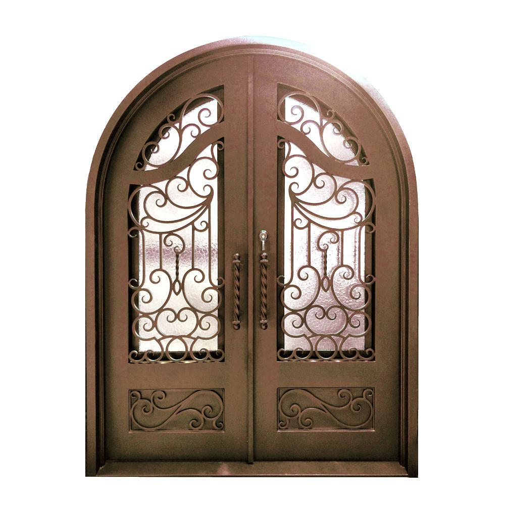 72 In X 96 In Aged Bronze Right Hand Inswing 3 4 Lite Clear Double Glazed Iron Prehung Front Door