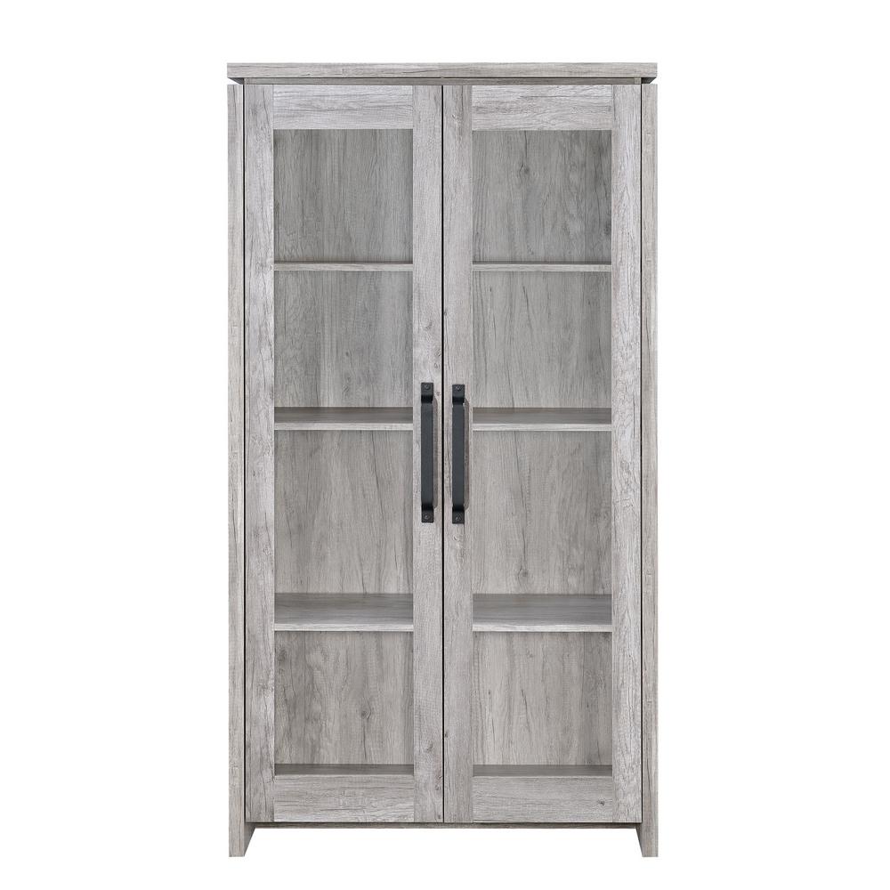 Benjara Spacious Gray Wooden Cabinet With 2 Glass Doors Bm160268