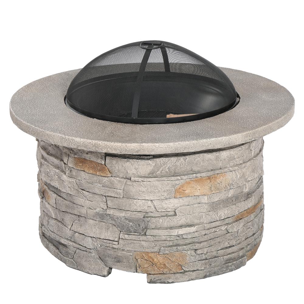 Noble House Channing 36.40 in. x 28.5 in. Round Glass Fiber Reinforce Cement Fire Pit296463