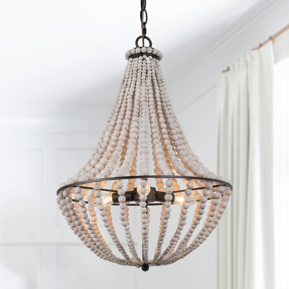 Lnc Farmhouse 15 5 In Black Wood Beaded Chandelier With Weathered
