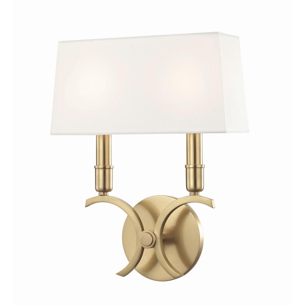 Mitzi By Hudson Valley Lighting Gwen 2 Light 10 25 In W Aged Br Wall Sconce With White Linen Shade Mitzi By Hudson Valley Lighting Gwen 2 Light 10 25 In W Aged Br Wall Sconce With White Linen Shade