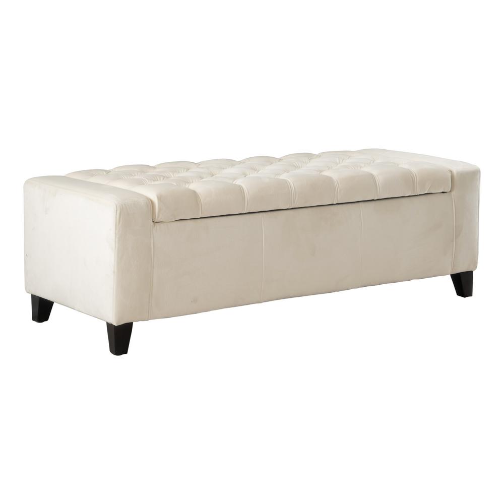 Noble House Jabari Ivory New Velvet Tufted Storage Ottoman299245 The