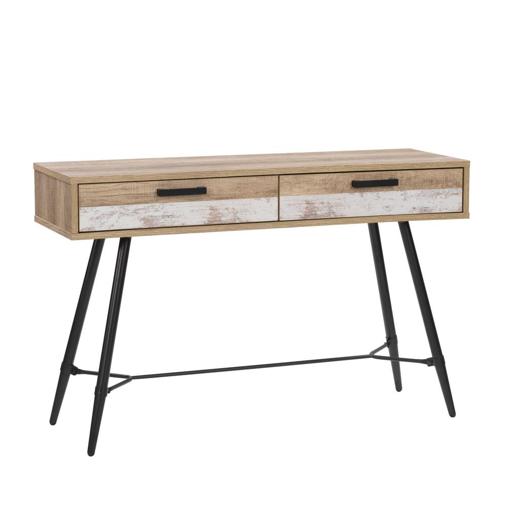 Corliving Aurora Entryway Table With Splayed Legs Distressed Warm