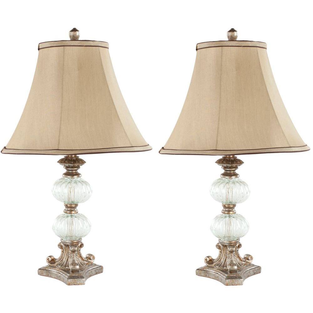 Safavieh Scarlett 24 In Clear Glass Globe Table Lamp With Beige Shade Set Of 2