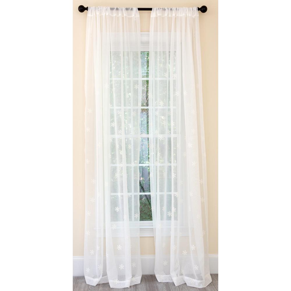 Manor Luxe Falling Snowflake Embroidered Sheer Single Rod Pocket