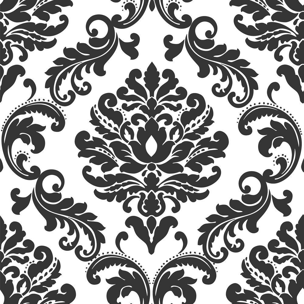  Ariel Black and White Damask Peel & Stick Wallpaper