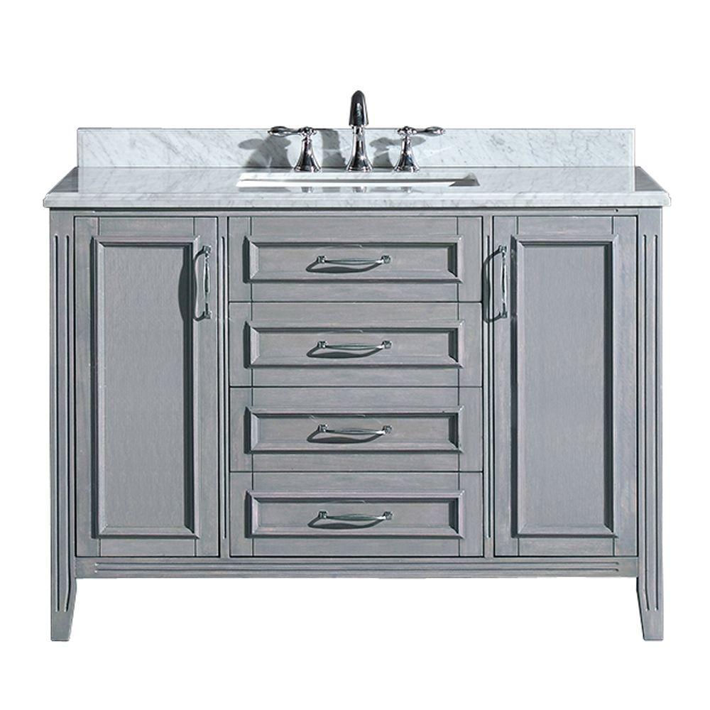 Home Decorators Collection Madison 48 In Vanity In Gray With Marble Vanity Top In Carrara White Pemadison48 The Home Depot