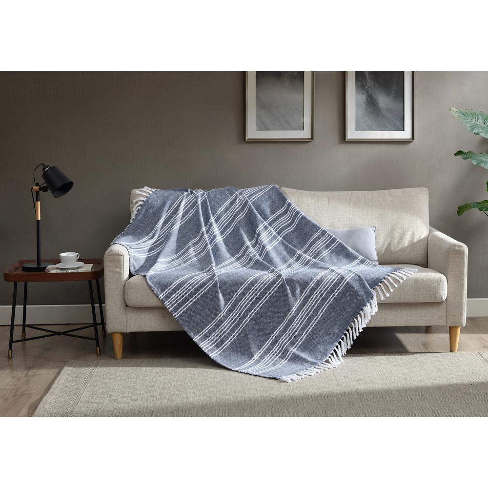 Blue 60 x 50 Lush Decor Farmhouse Stripe Throw Blanket