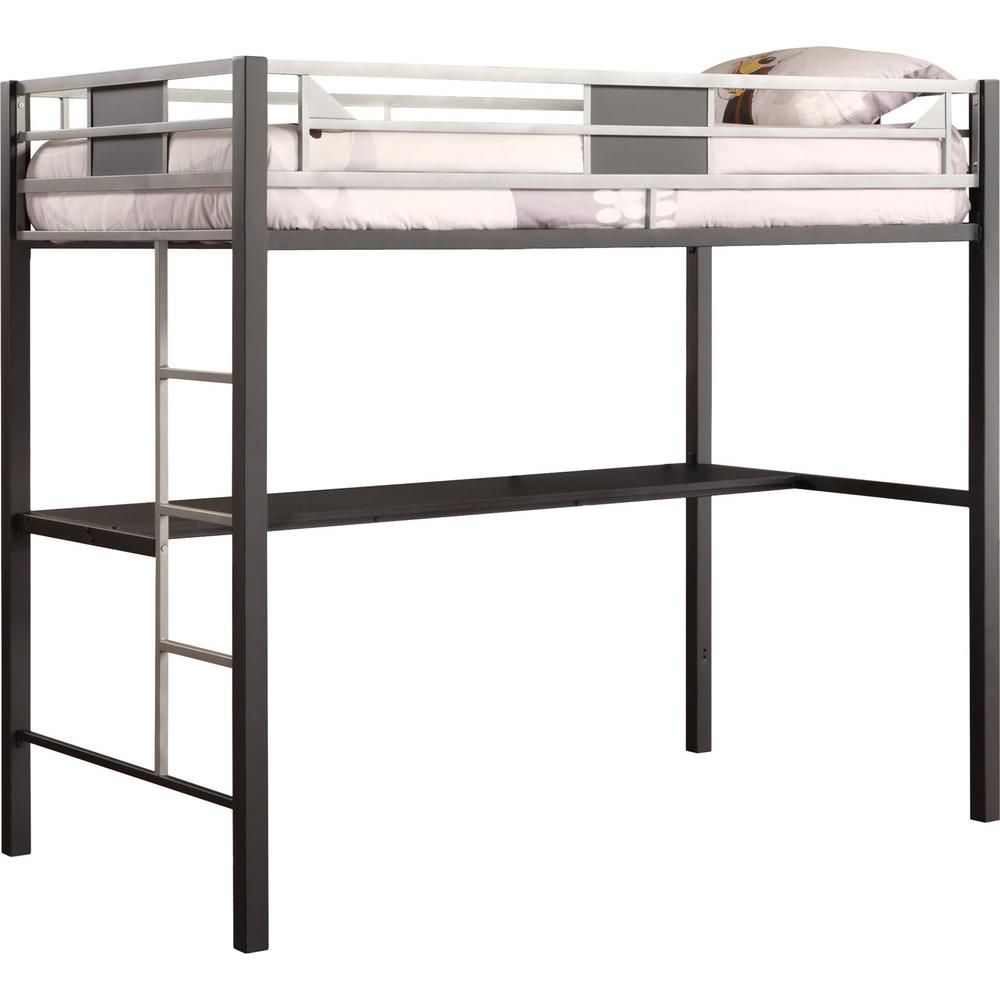 Dhp Black Screen Twin Metal Loft Bed With Silver Accents