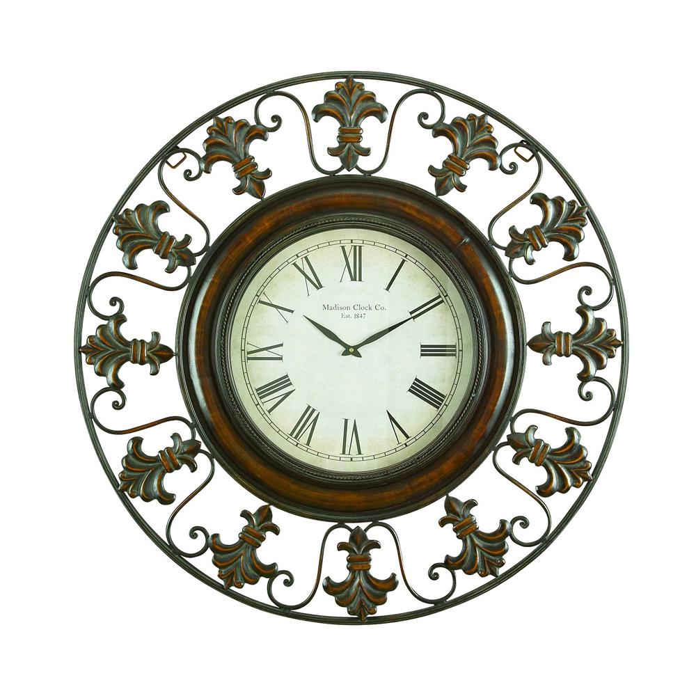 LITTON LANE 38 in. Traditional Fleur-De-Lis Iron Wall Clock-75621 - The ...