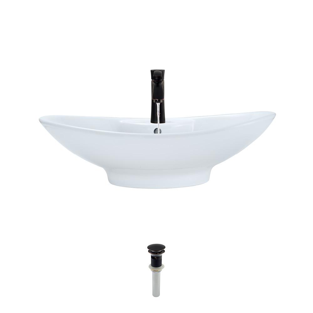 MR Direct Porcelain Vessel Sink in White with 725 Faucet and PopUp
