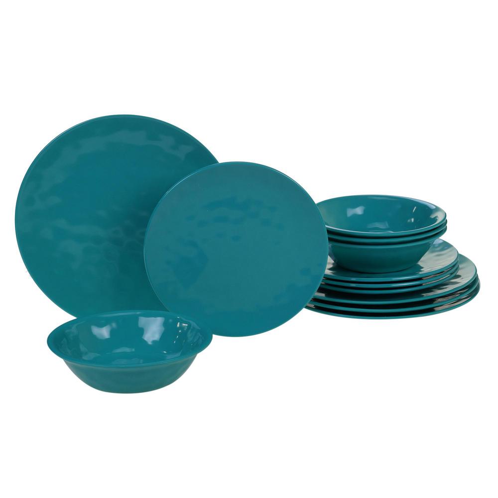 Certified International Melamine 12-Piece Teal Dinnerware Set-89210RM ...