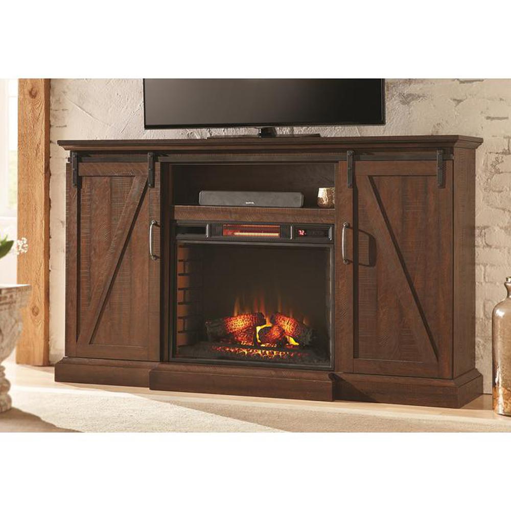 Home Decorators Collection Chestnut Hill 68 in. Media Console Electric Fireplace in Rustic ...