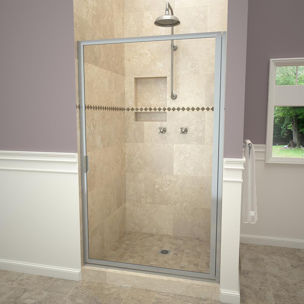 Redi Swing 1100 Series 28 3 8 In W X 67 H Framed Shower Door Brushed Nickel With Pull Handle And Clear Glass