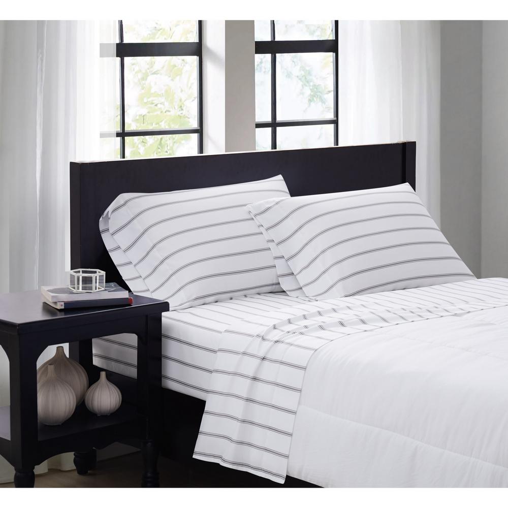 Truly Soft Ticking Stripe 4 Piece White Grey Microfiber Queen Sheet Set Ss3864wgqn 4700 The Home Depot Truly Soft Ticking Stripe 4 Piece White, Black Ticking Stripe Bedding