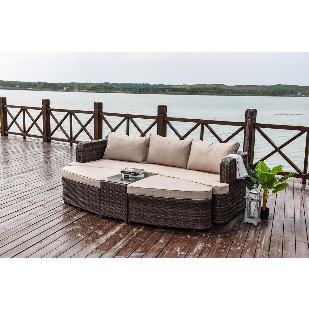 Direct Wicker Beverly 4 Piece Brown Wicker Outdoor Patio Furniture Day Bed With Beige Cushions Pal 1202 1 The Home Depot