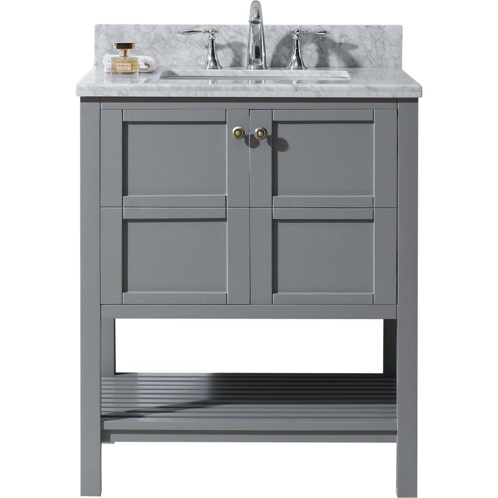 Virtu USA Winterfell 30 in. W Bath Vanity in Gray with Marble 
