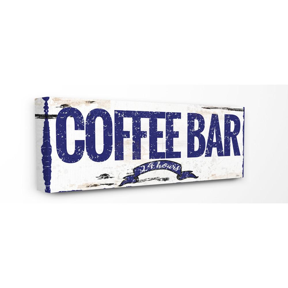 10 In X 24 Blue And White Rustic Coffee Bar Hours Sign With Ribbon By Artist Marilu Windvand Canvas Wall Art
