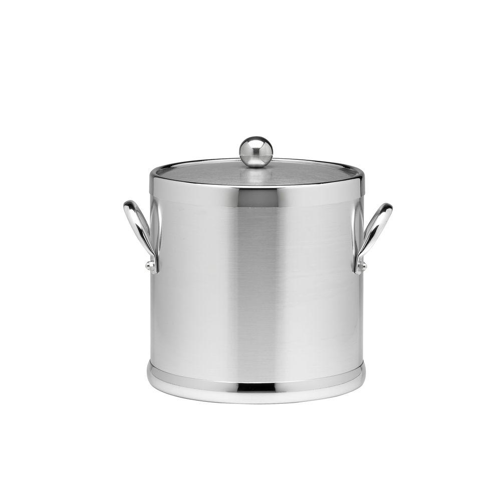 Kraftware Americano 3 Qt. Brushed Chrome Ice Bucket and Lid, Metal Side