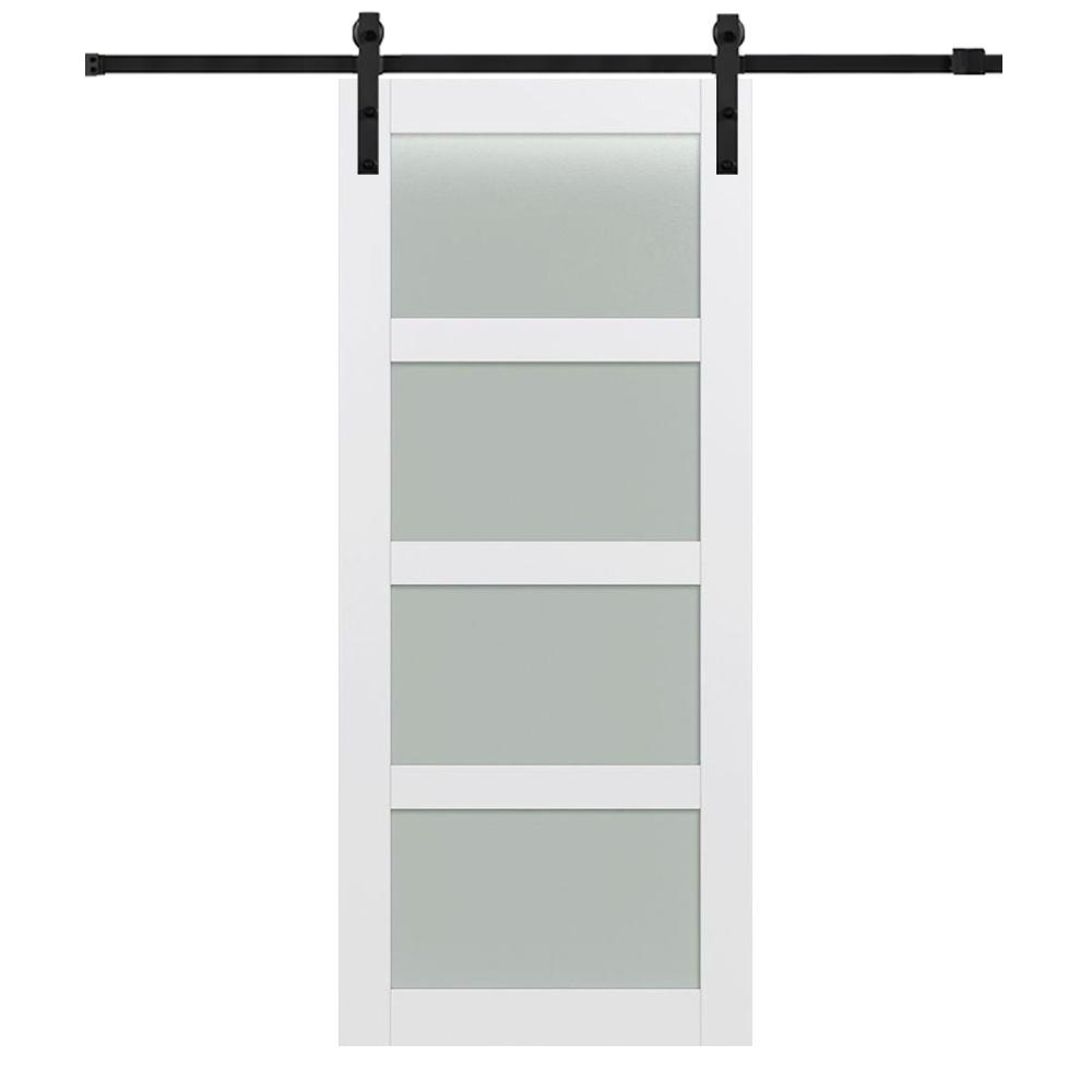 Mmi Door 36 In X 84 In 4 Lite Frosted Glass Primed Mdf Sliding