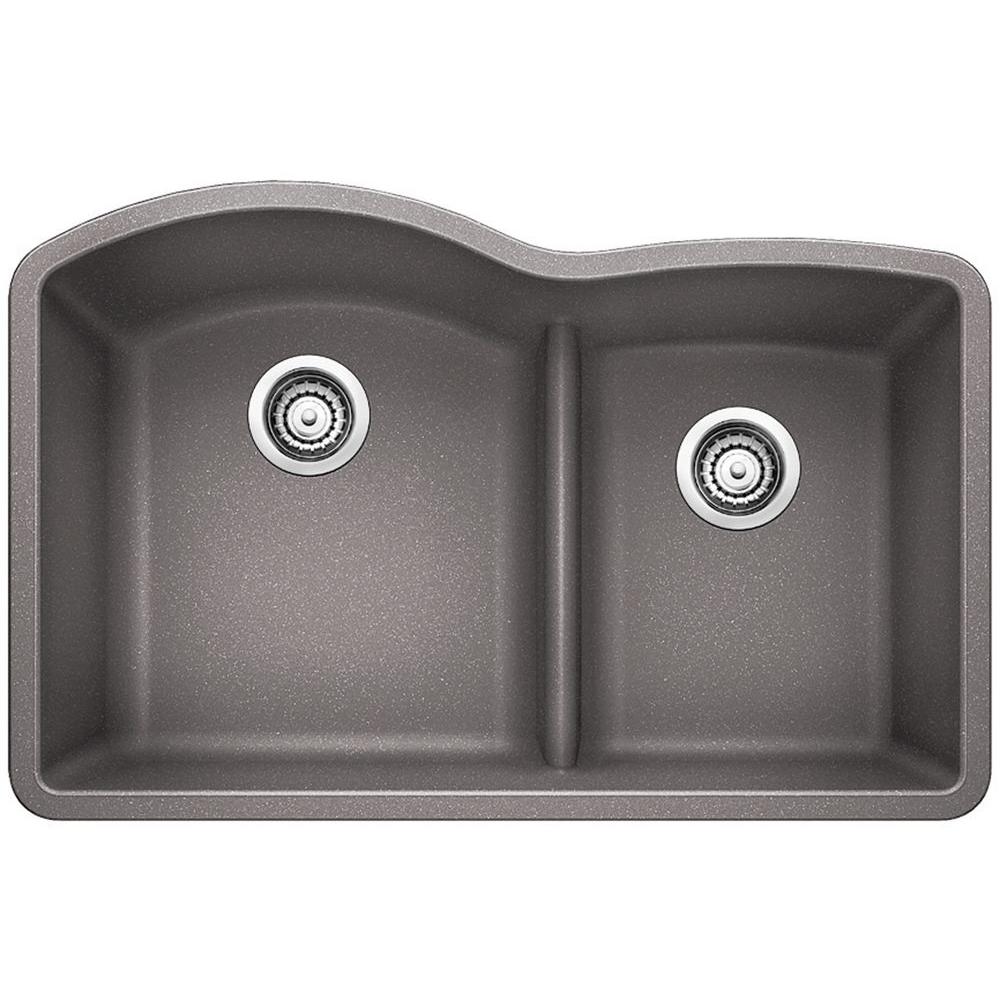 Blanco Diamond Undermount Granite Composite 32 In 60 40 Double Bowl Kitchen Sink With Low Divide In Cinder