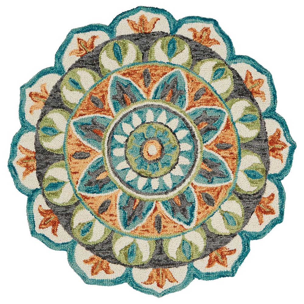 LR Home Medallion Dazzle Floral Teal / Green Indoor Area Rug ( 4 ft x 4 ft Round )